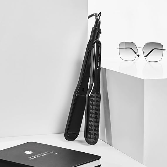 Plancha de pelo - Rowenta x Karl Lagerfeld Easyliss SF161LF0, 240 V, Revestimiento cerámico con turmalina, 200 °C, Función liso y alisado, Negro